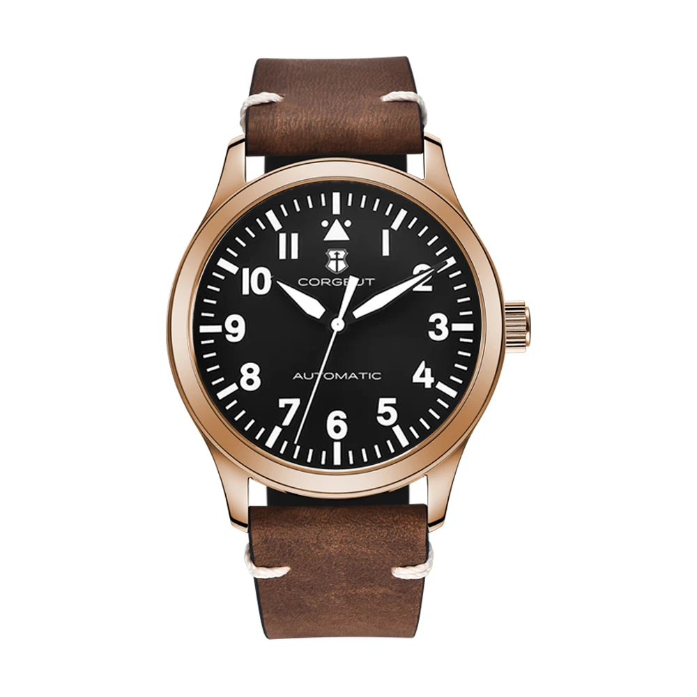Custom Logo nh35 Automatic Corgeut Watch sapphire 42mm Military Men Sports Sterile Dial Luminous Leather Mechanical Wristwatch