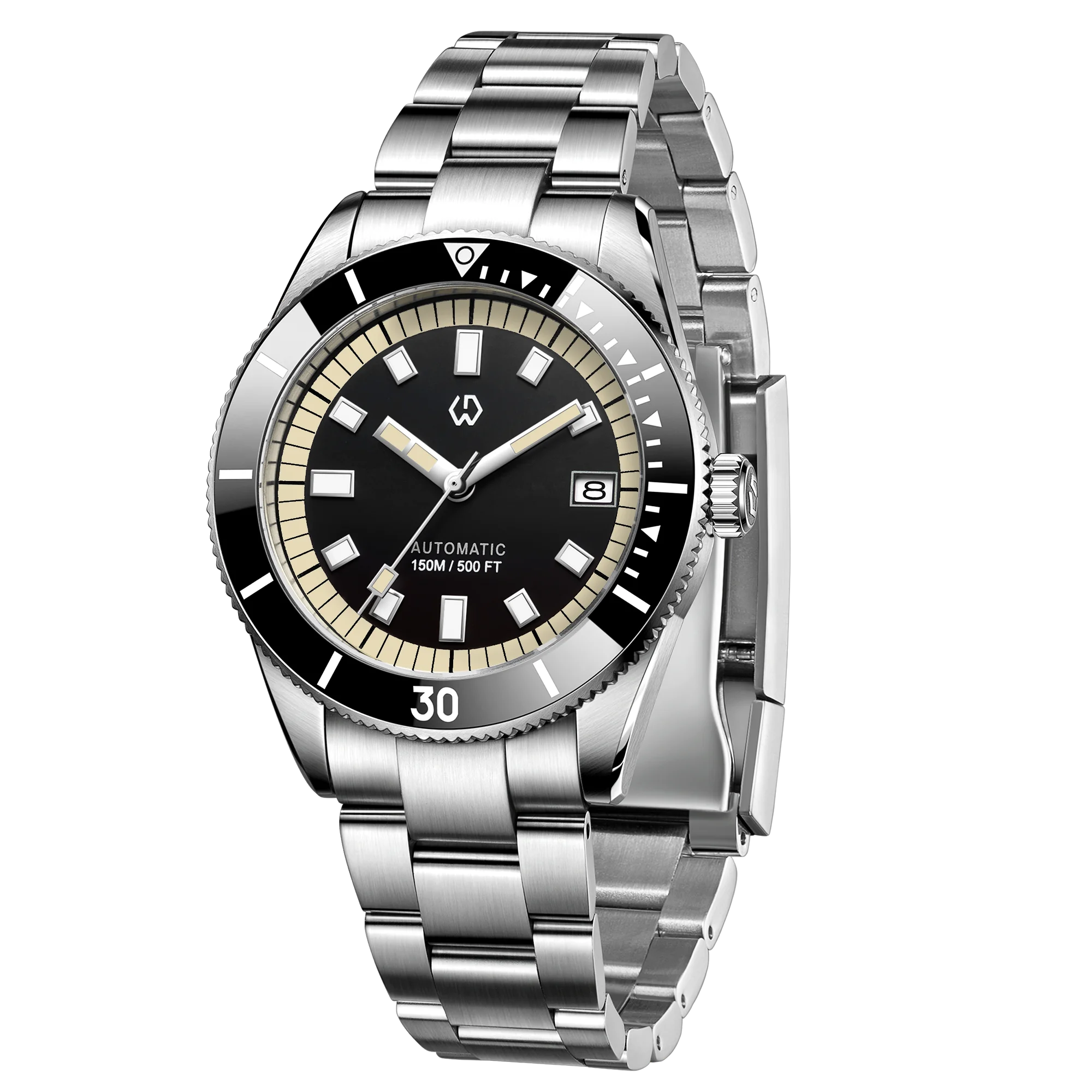 WISHDOIT NH35 Automatic Diving Watch with stainless steel bracelet and ceramic bezel