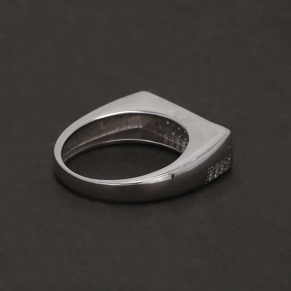 Solid S925 Silver Men's Micro Pave Zircon Ring Art Deco Fashion Modern Minimalist Style Jewelry Birthday Party Gift