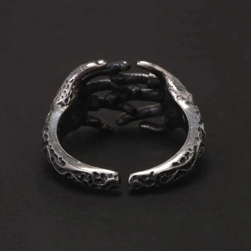 925 Sterling Silver Gothic Skeleton Hand Ring for Men Women Skull Ghoul Hand Bone Vintage Punk Rock Hip Hop Party Jewelry