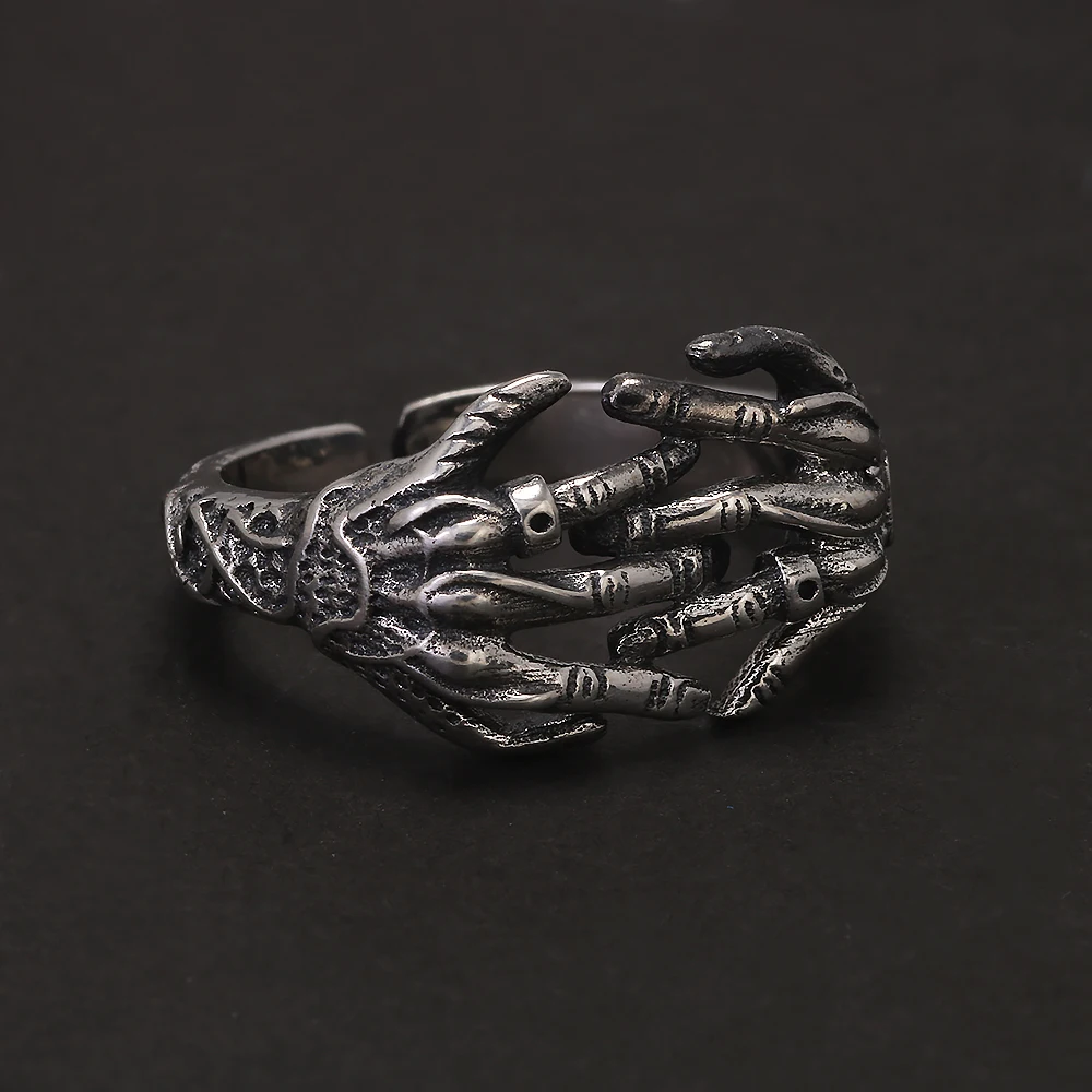925 Sterling Silver Gothic Skeleton Hand Ring for Men Women Skull Ghoul Hand Bone Vintage Punk Rock Hip Hop Party Jewelry