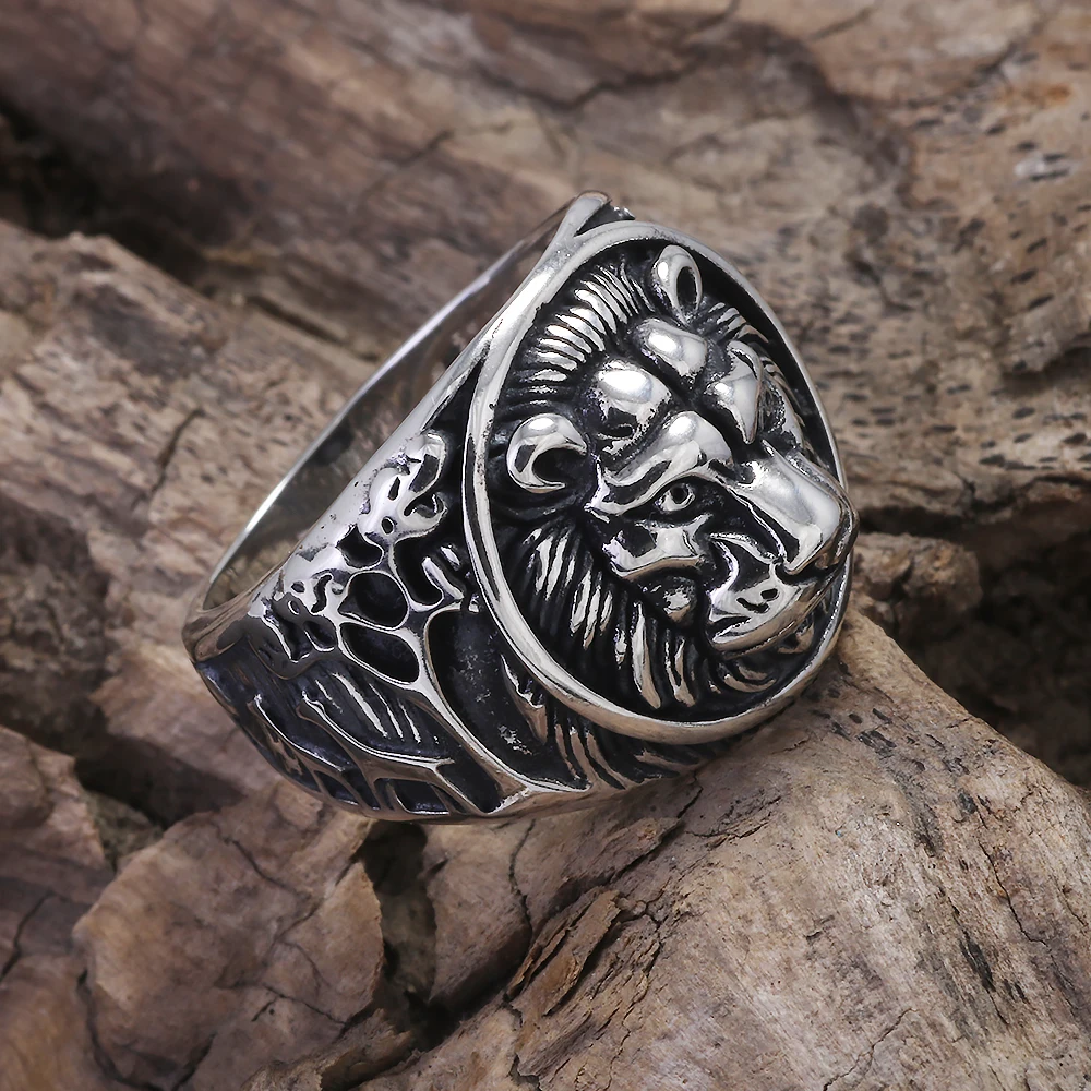 925 Sterling Silver Lion Ring for Men Vintage Biker Animal Ring Punk Retro Hip Hop Street Party Jewelry Gift