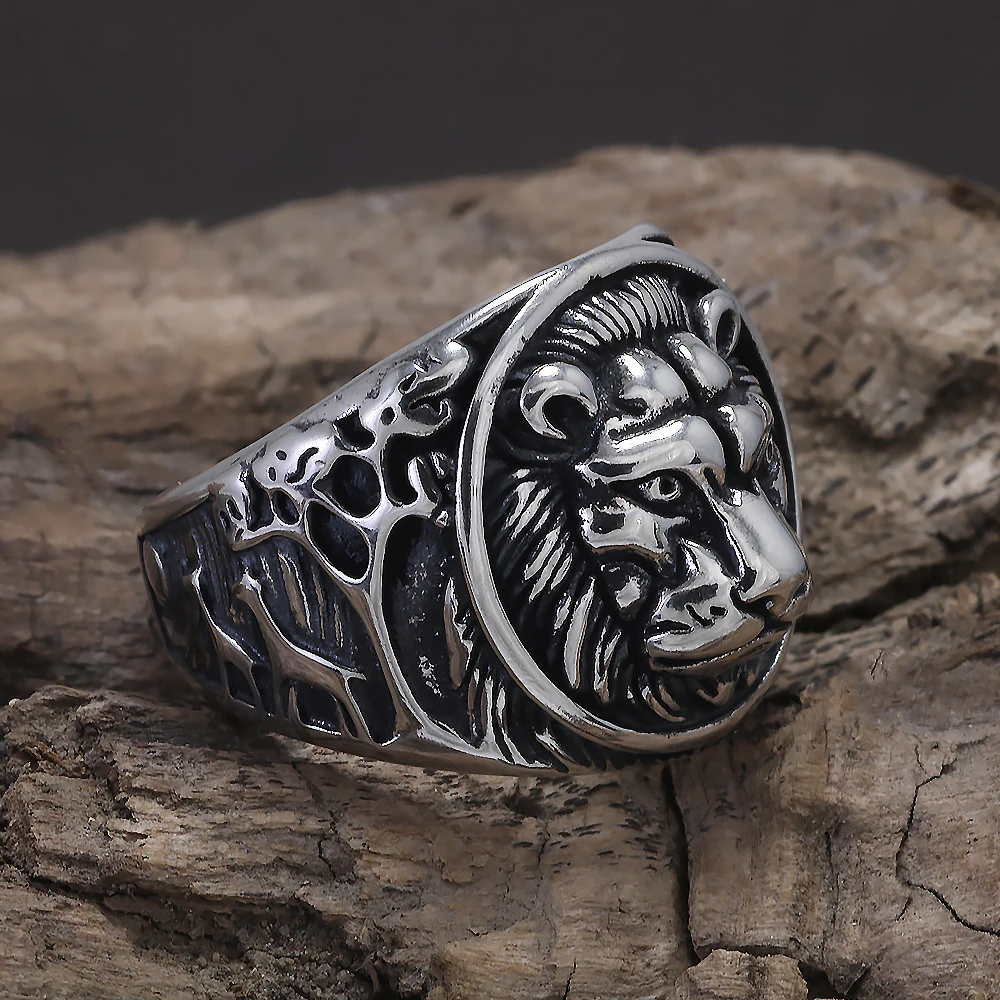 925 Sterling Silver Lion Ring for Men Vintage Biker Animal Ring Punk Retro Hip Hop Street Party Jewelry Gift
