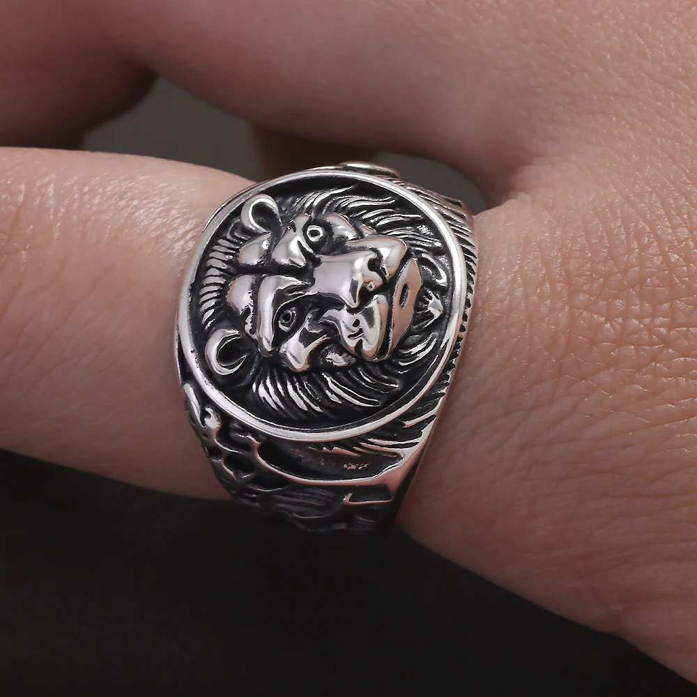 925 Sterling Silver Lion Ring for Men Vintage Biker Animal Ring Punk Retro Hip Hop Street Party Jewelry Gift