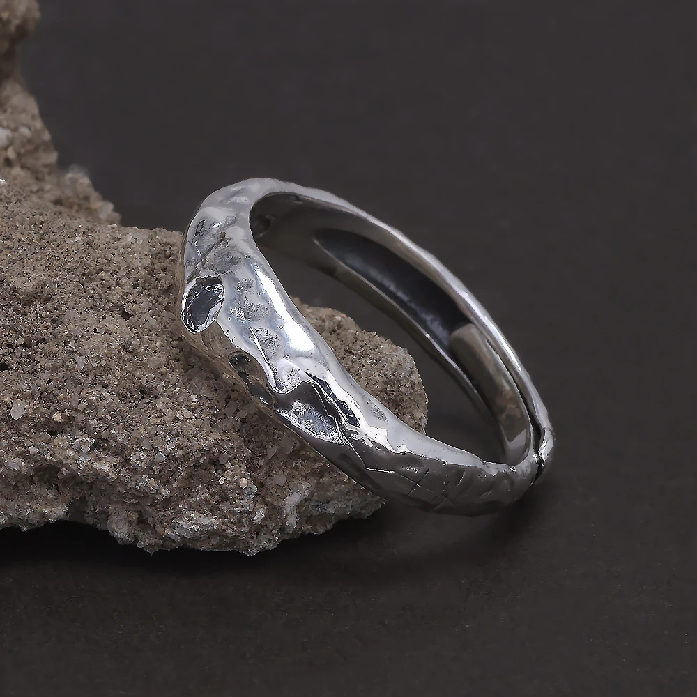 925 Sterling Silver Hammered Ring for Women Men Irregular Fashion Wedding Band Adjustable Engagement Jewelry Accessories