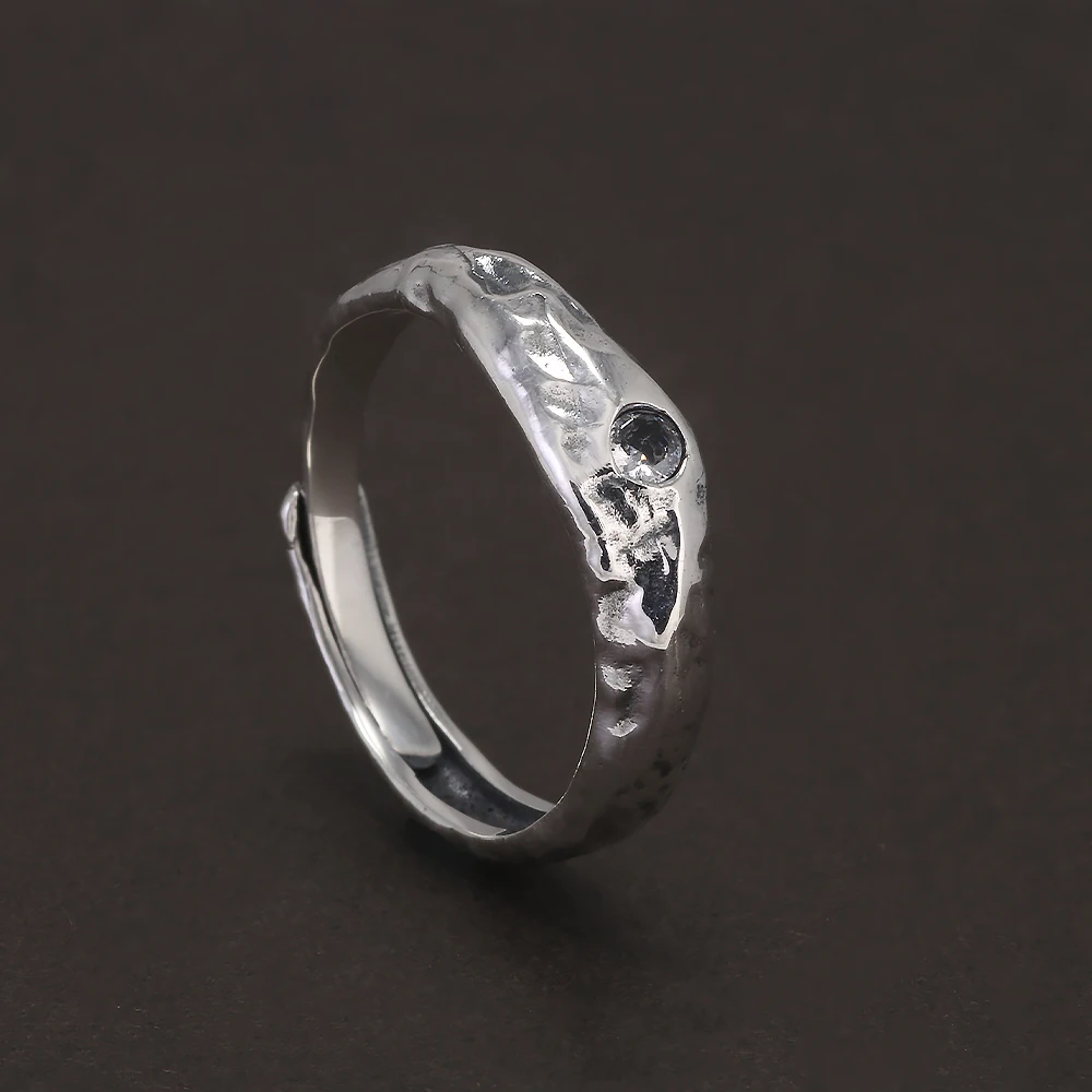 925 Sterling Silver Hammered Ring for Women Men Irregular Fashion Wedding Band Adjustable Engagement Jewelry Accessories