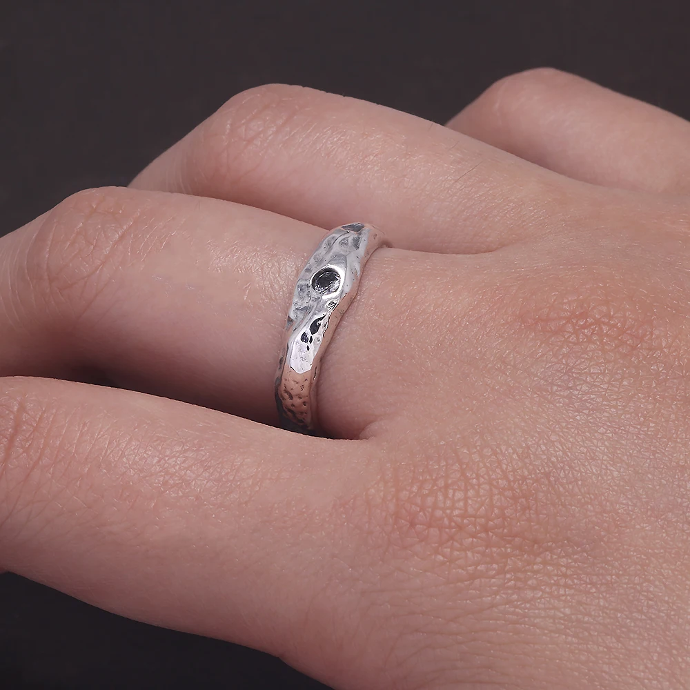 925 Sterling Silver Hammered Ring for Women Men Irregular Fashion Wedding Band Adjustable Engagement Jewelry Accessories