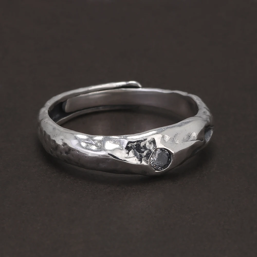 925 Sterling Silver Hammered Ring for Women Men Irregular Fashion Wedding Band Adjustable Engagement Jewelry Accessories