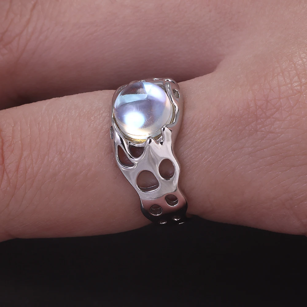 Authenic 925 Sterling Silver Opal Irregular Ring for Women Zircon Finger Rings Adjustable Vintage Y2K Fashion Jewelry