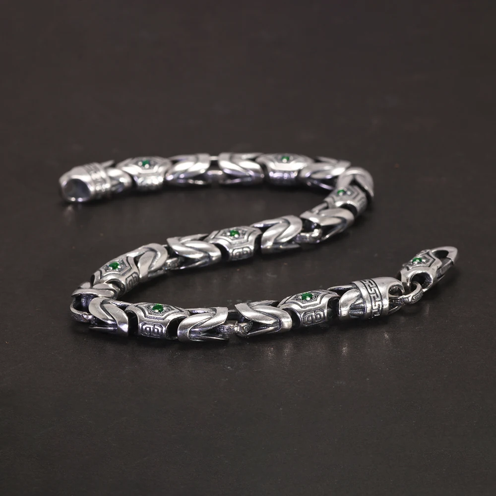 Real Pure 925 Sterling Silver 7mm Byzantine Bracelet for Men's Vintage Punk Set with Zircon Armband Jewelry Best Gift