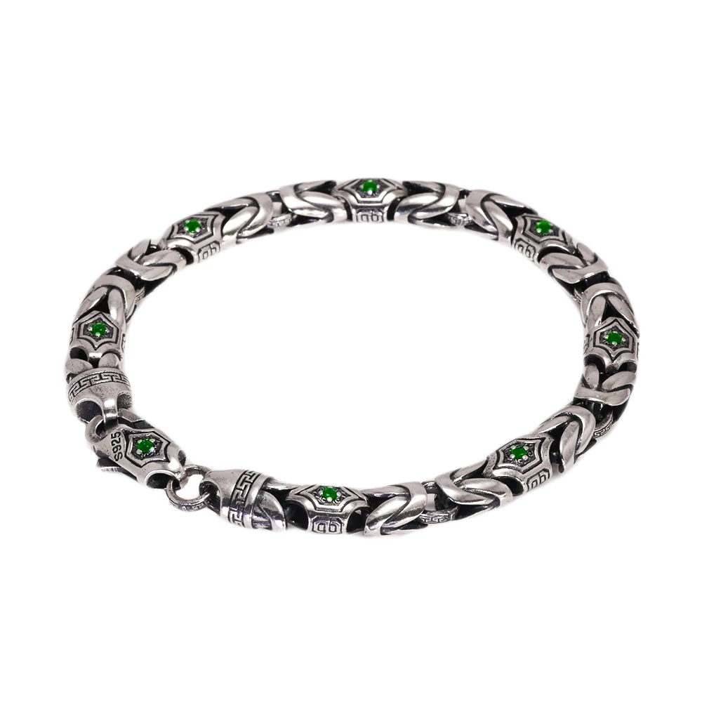 Real Pure 925 Sterling Silver 7mm Byzantine Bracelet for Men's Vintage Punk Set with Zircon Armband Jewelry Best Gift
