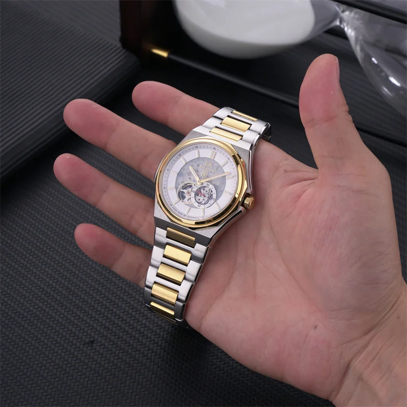 Shanghai S8007 stainless steel skeleton watch with butterfly clasp bracelet