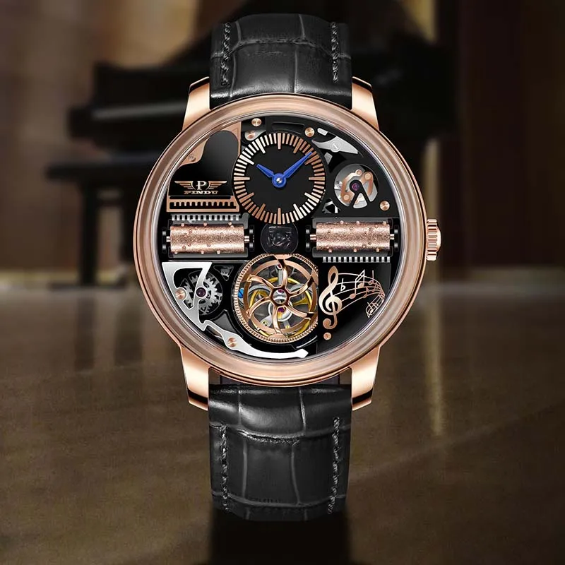 PINDU M2791B Skeleton Automatic Watch with Musical Dial