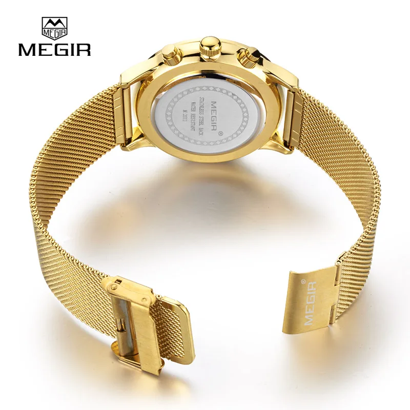 MEGIR fashion men's business quartz watches casual stainless steel mesh band wristwatch man luminous dress watch for male 2011G