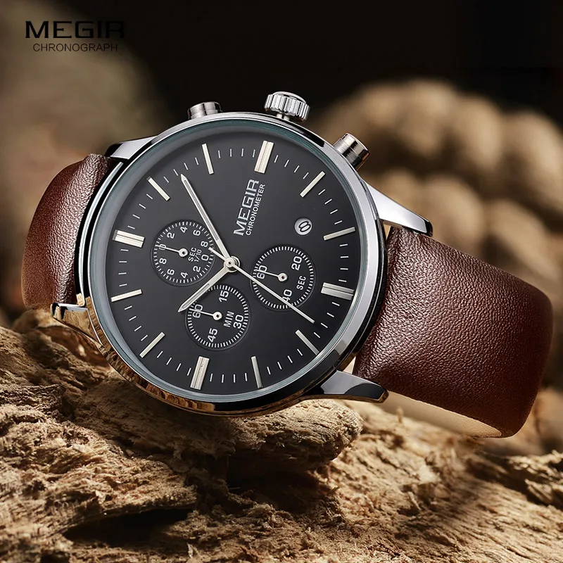 Megir quartz watches men luminous waterproof sports watch man commercial leather wristwatch 2011 free shipping