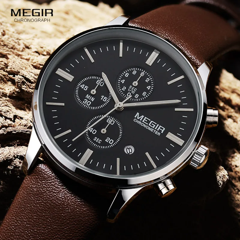 Megir quartz watches men luminous waterproof sports watch man commercial leather wristwatch 2011 free shipping