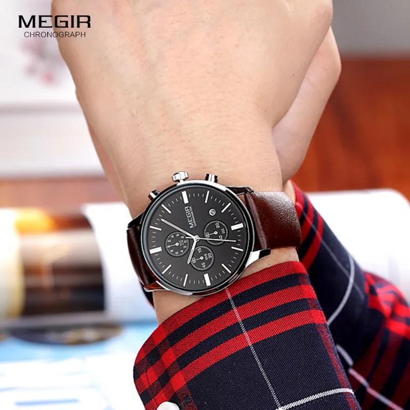 Megir quartz watches men luminous waterproof sports watch man commercial leather wristwatch 2011 free shipping
