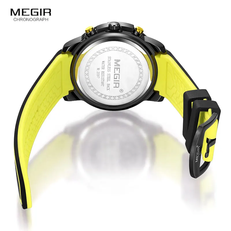 Megir Men’s Quartz Chronograph Sports Watch – Black Silicone Strap
