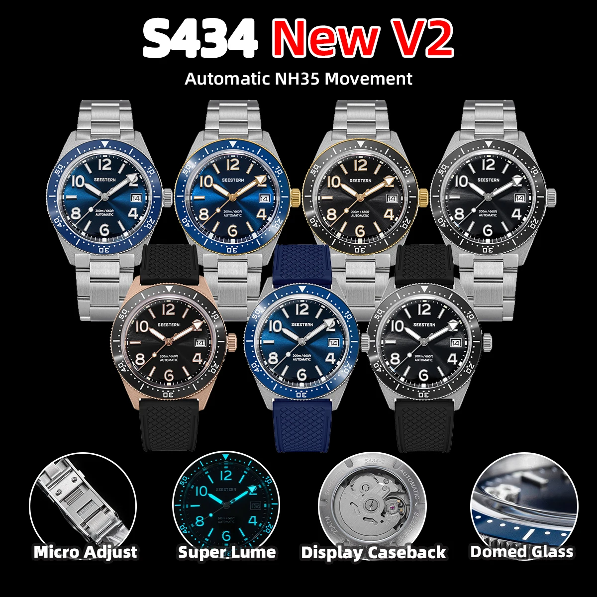 Seestern Men's Automatic Diving Watch - 200m Waterproof NH35 Movement Luminous Dial S454-2