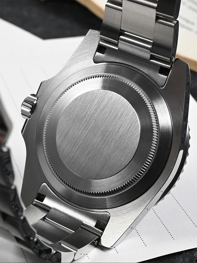 Stainless steel watch back with brushed finish, durable and stylish.