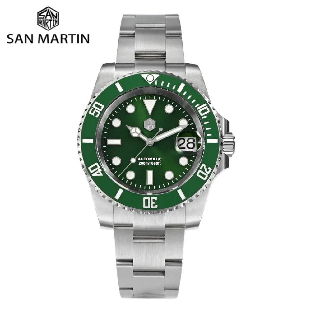 High-quality stainless steel dive watch with a green dial and automatic movement.