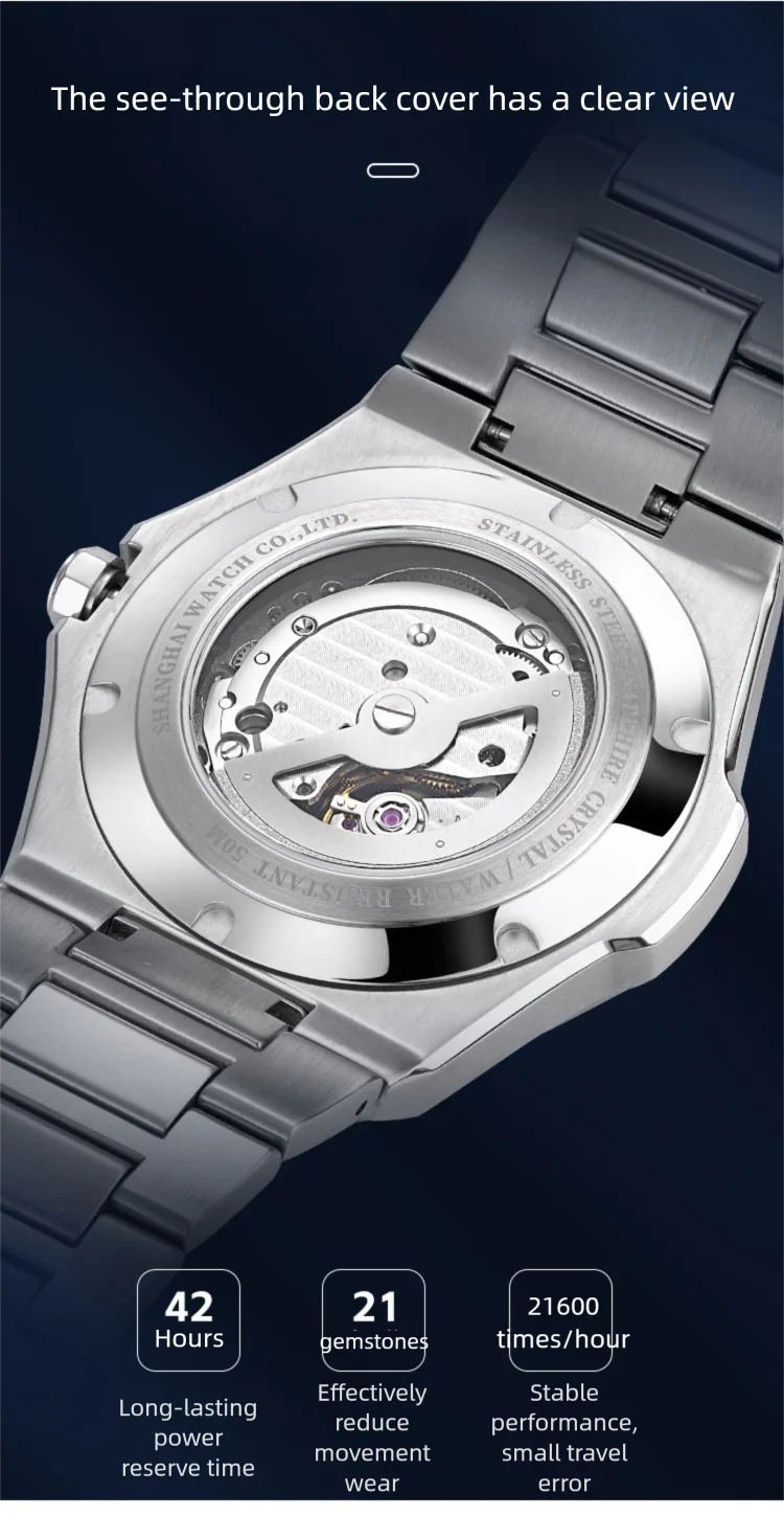 Shanghai S8007 silver-gold two-tone skeleton watch with 82S5 movement