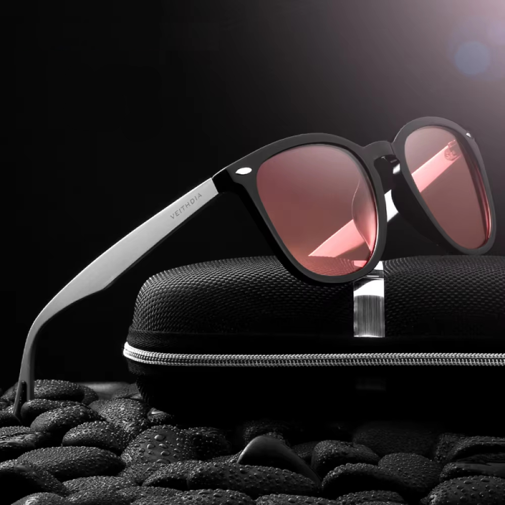 Polarized photochromic sunglasses with UV400 protection and aluminum-magnesium frame