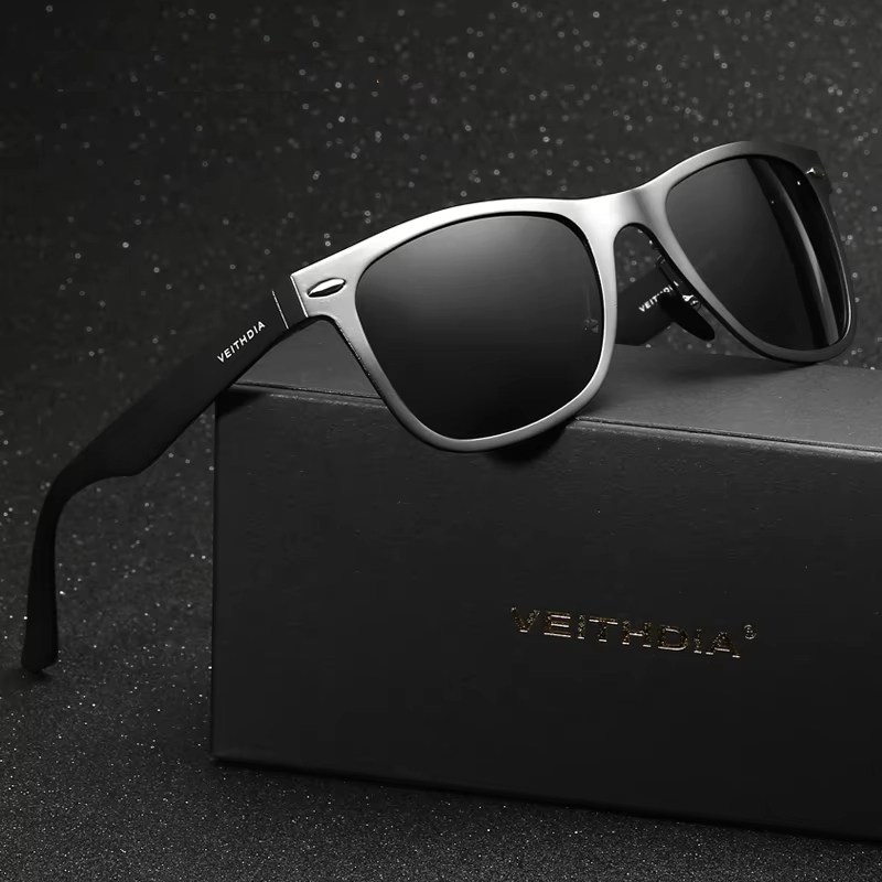 Polarized square sunglasses for men with UV400 protection and lightweight aluminum-magnesium frame
