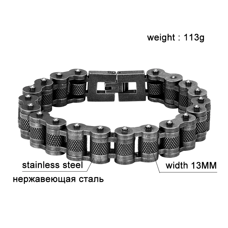 Retro Biker Chain Bracelet – Men's Stainless Steel Motorcycle Link Bracelet