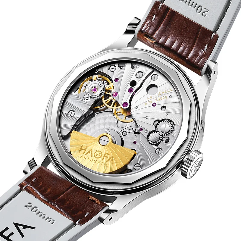 Haofa Automatic Mini-rotor Watches for Men Moon Phase Calendar Hour Dial Mechanical Wristwatch Sapphire Waterproof Casual 2372