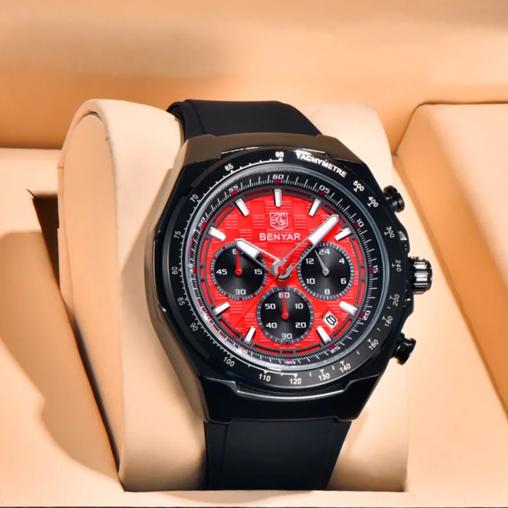 BENYAR Luxury Men's Watch Date Chronograph Luxury Men's Watch Waterproof Night Light Sports Military Men's Quartz Watch Gift Box
