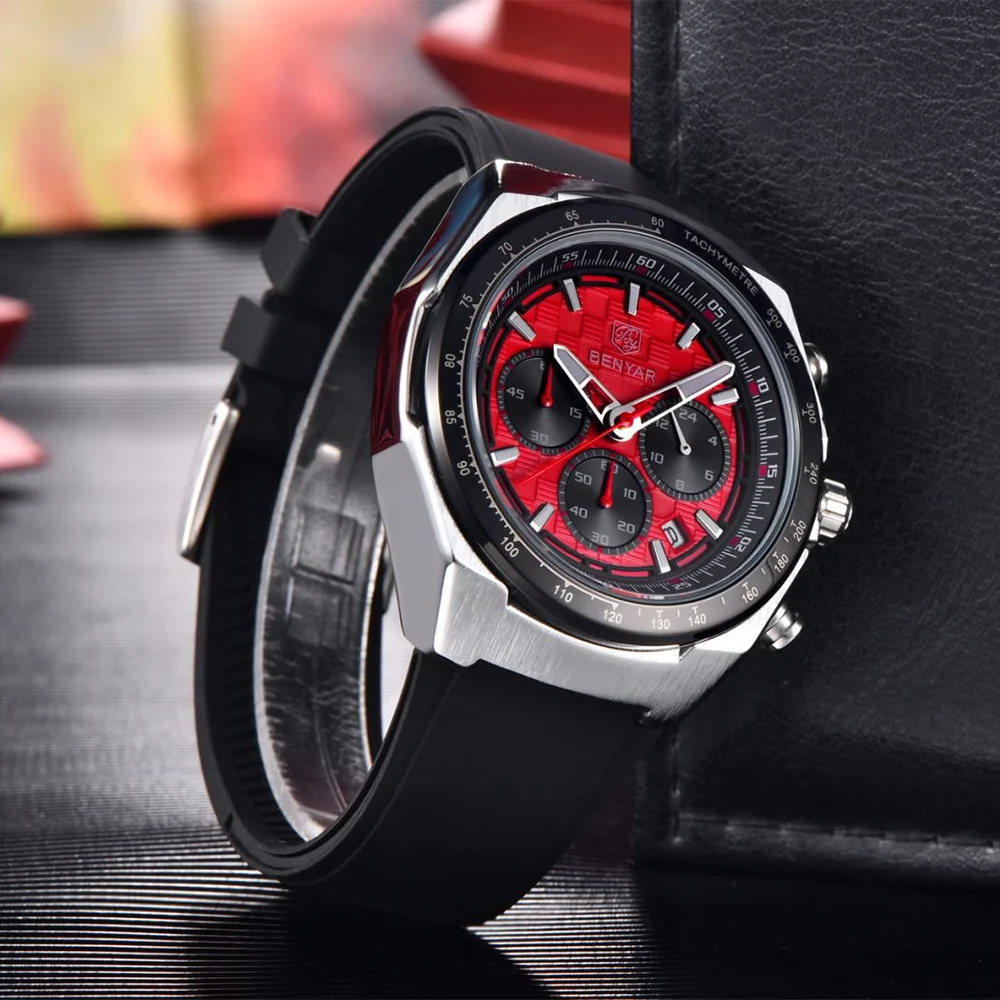 BENYAR Luxury Men's Watch Date Chronograph Luxury Men's Watch Waterproof Night Light Sports Military Men's Quartz Watch Gift Box