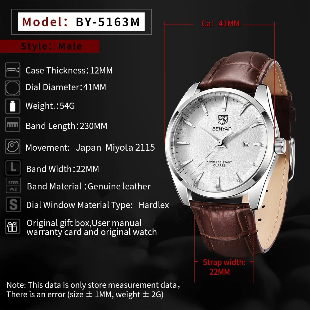 New BENYAR Top Brand Luxury Waterproof Men's Quartz Watch Fashion Leisure Sports Watch Men's Military Watch Relogio Masculino