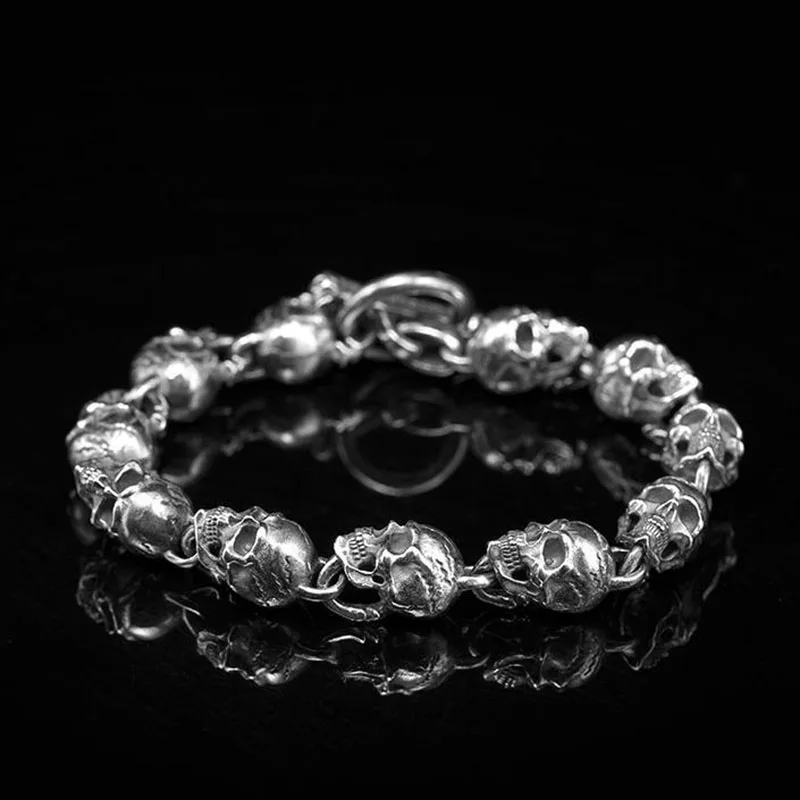 Sterling Silver Skull Chain Bracelet – Gothic Punk Style