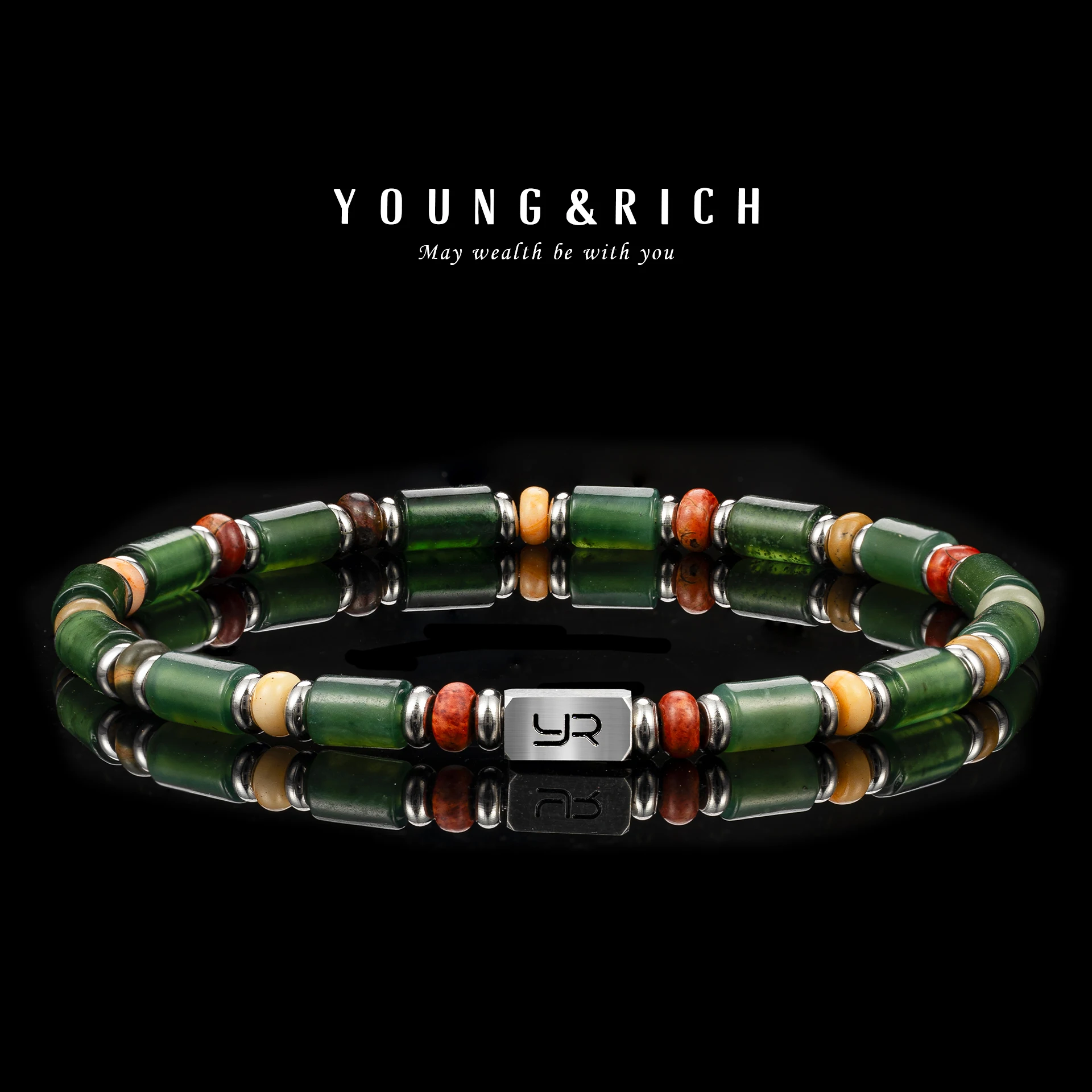 Celadon Xiuyu Jade Bracelet – 6mm Beads with YR Logo