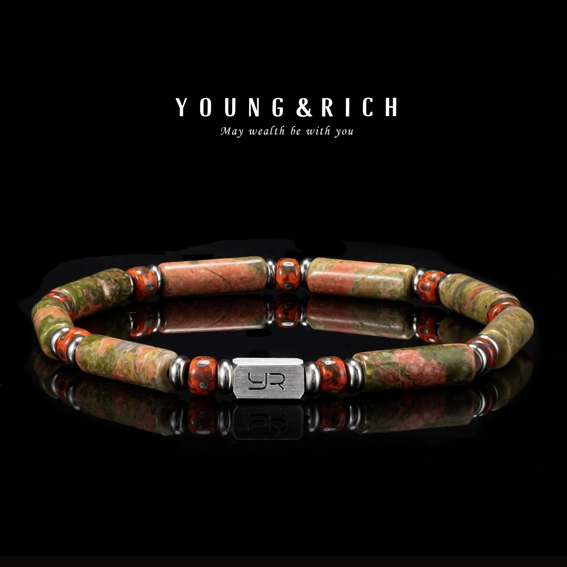 Natural Epidote Men’s Bracelet with 4mm Green Vintage Beads