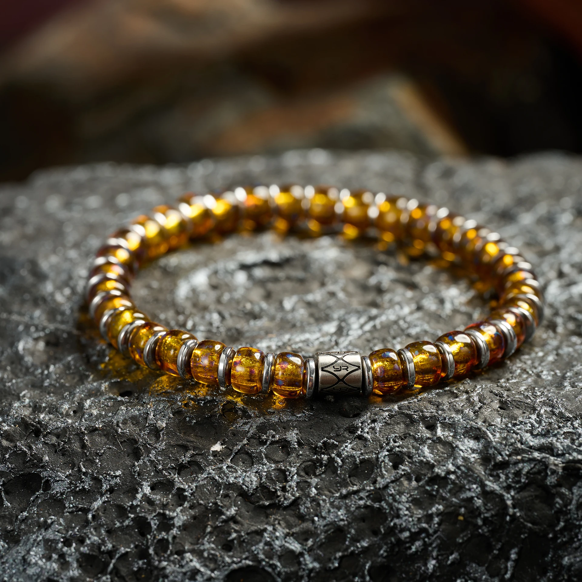 Luxury Liquid Sunshine Bracelet with 6mm Yellow Czech Glass Beads Unisex Design
