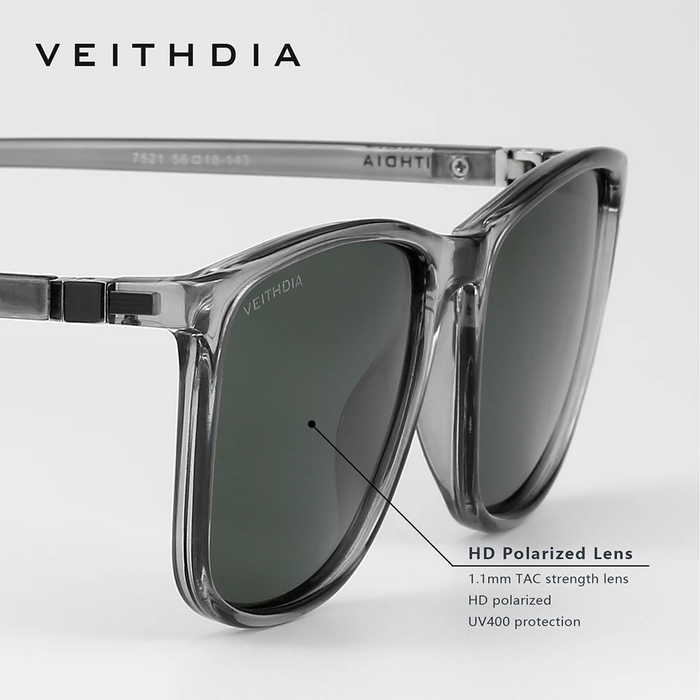 VEITHDIA Brand Men Women Sunglasses Unisex Retro TR90 Sunglasses Polarized UV400 Lens Vintage Eyewear Sun Glasses For Male 7521