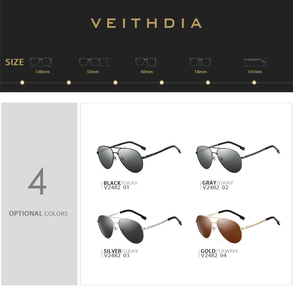 VEITHDIA Brand Men's Sunglasses Vintage Polarized UV400 Lens Outdoor Classic Women Sun Glasses Driving Eyewear For Male 2482