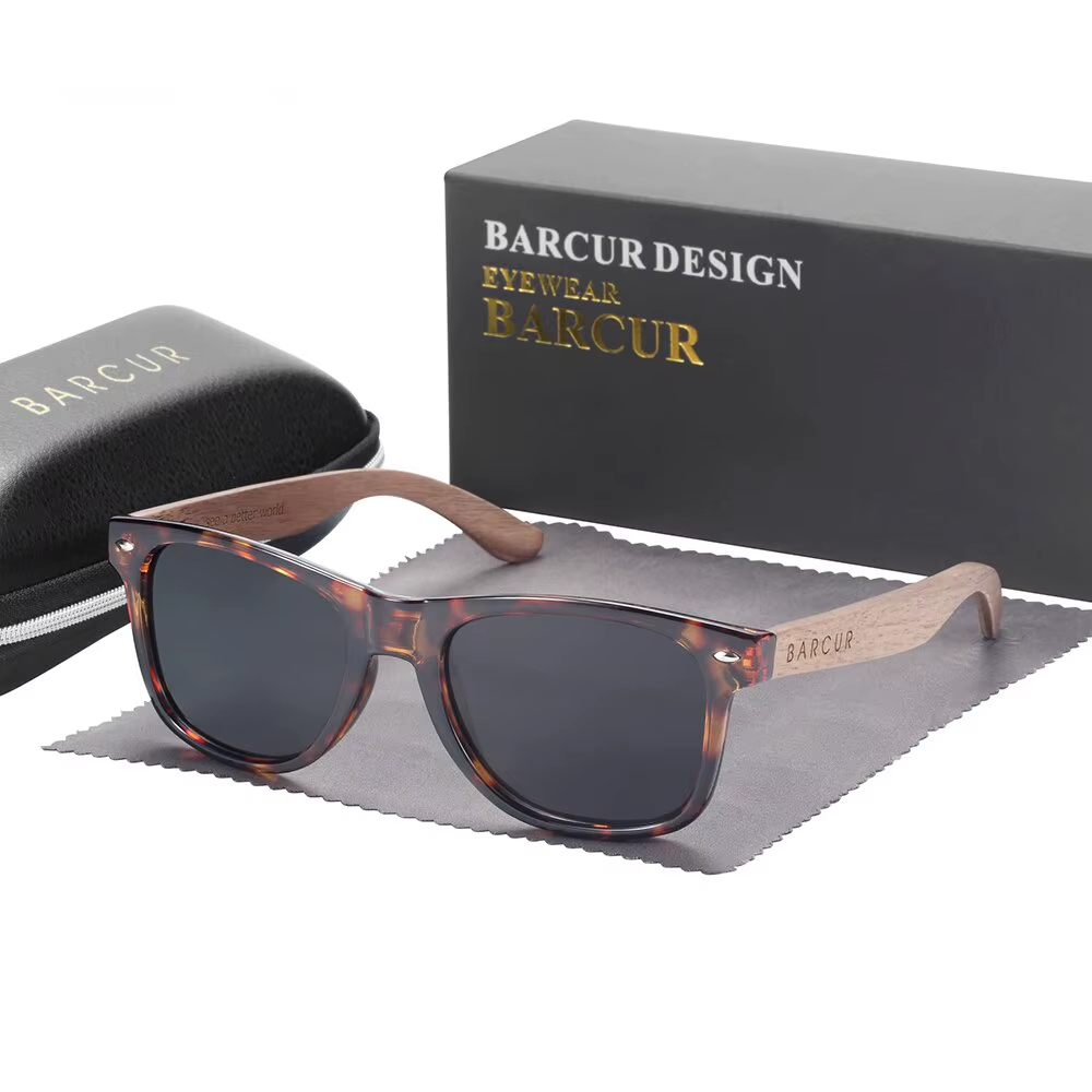 BARCUR wayfarer polarized sunglasses with wood temples UV400