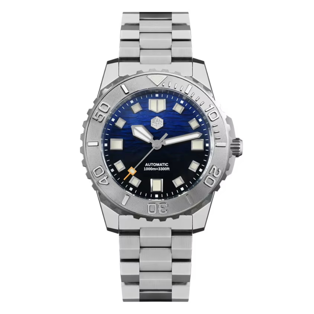 San Martin SN0147-G 1000 m Automatic Diver Watch Blue Wave Dial with Sapphire Crystal and Helium Escape Valve