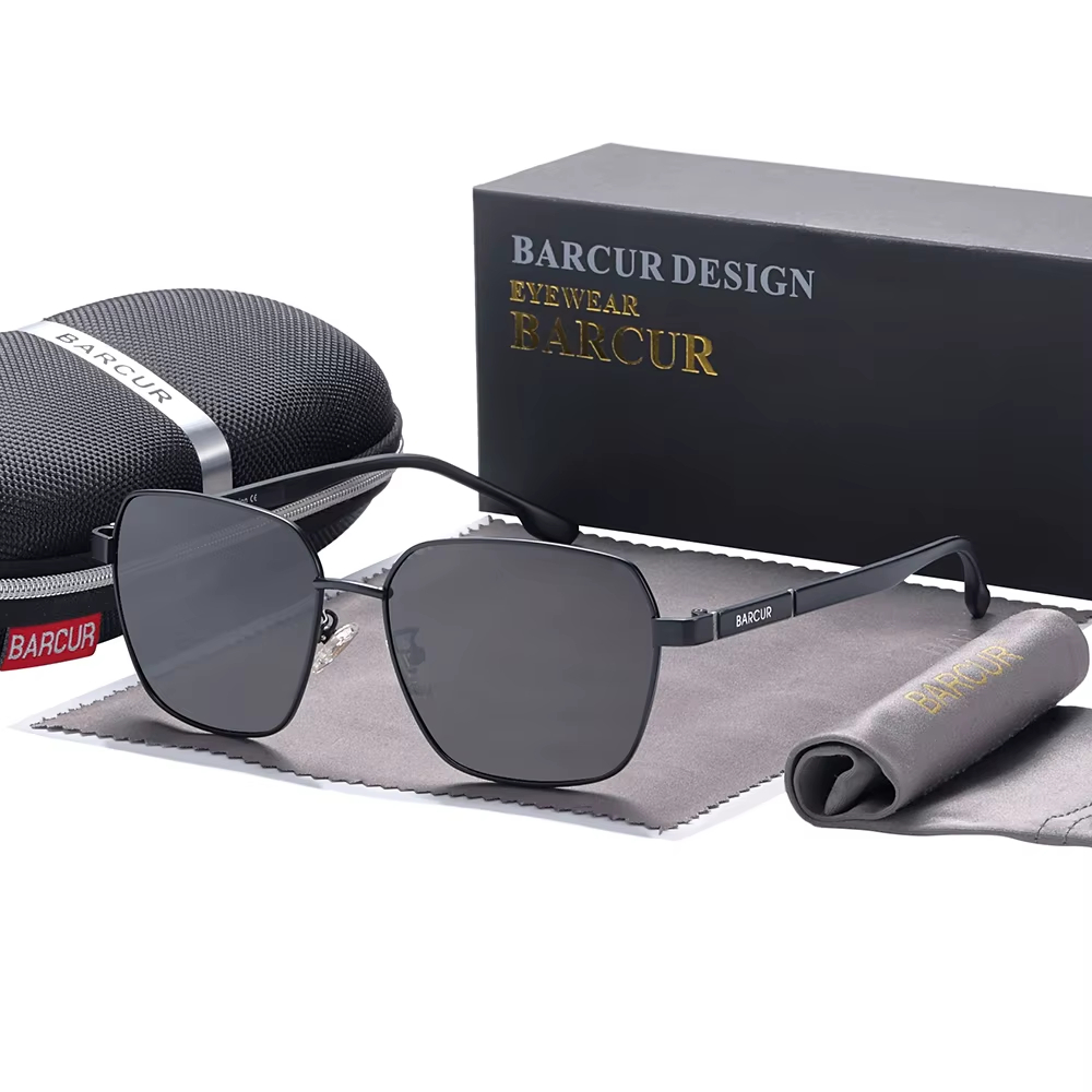 BARCUR oversized square sunglasses with matte black frame and polarized lenses