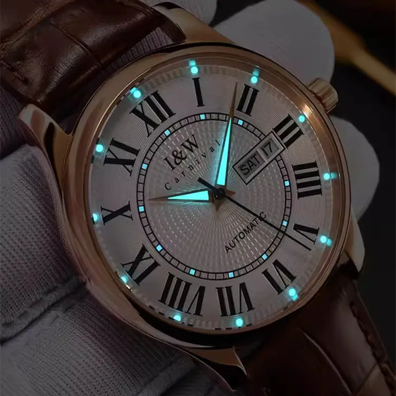 Luxury Automatic Watch for Men – CARNIVAL 1986 Self-Wind Leather Timepiece