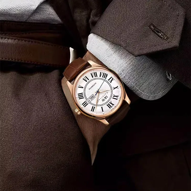 Luxury Automatic Watch for Men – CARNIVAL 1986 Self-Wind Leather Timepiece