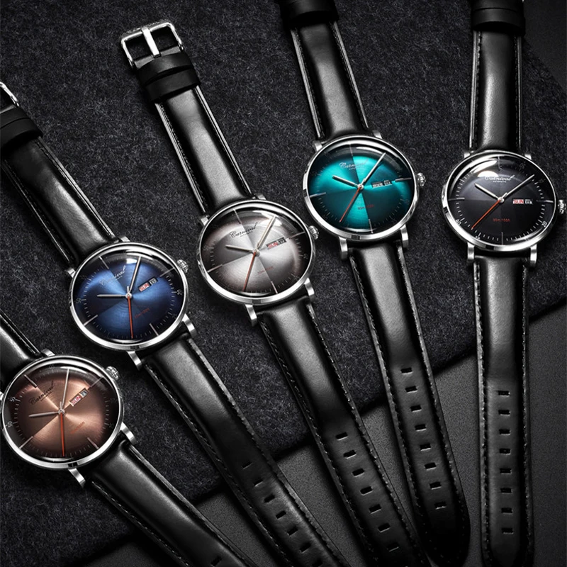 Carnival Brand 3D Curved Dial Luxury Sapphire Automatic Watch for Man Leather MIYIOTA Mechanical Watch Sports Wristwatch Male