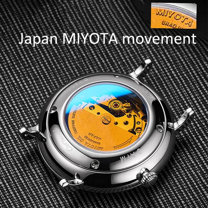 Carnival Brand 3D Curved Dial Luxury Sapphire Automatic Watch for Man Leather MIYIOTA Mechanical Watch Sports Wristwatch Male