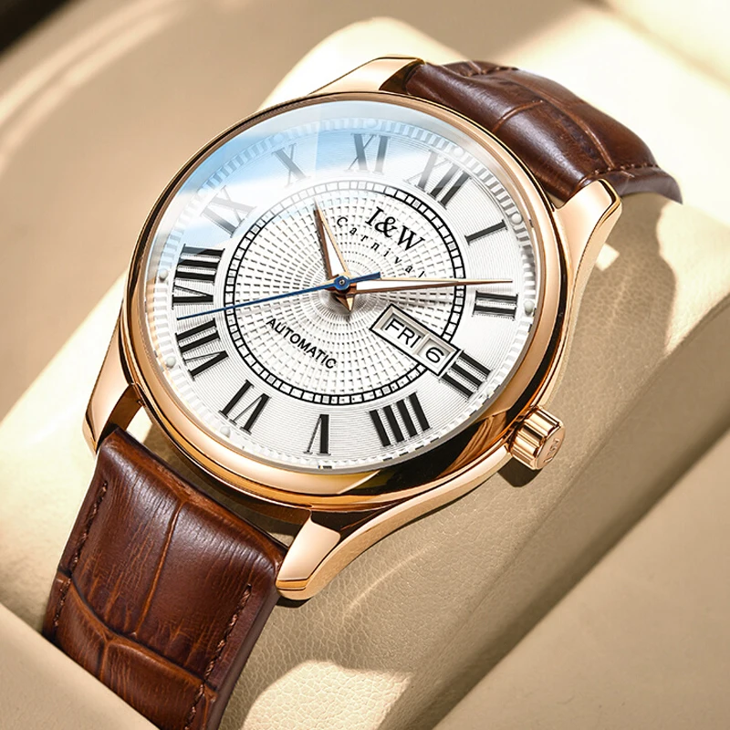Carnival Brand IW Series Luxury MIYOTA Movement Mechanical Watch for Men Leather Waterproof Fashion Sapphire Mirror Mens Watches
