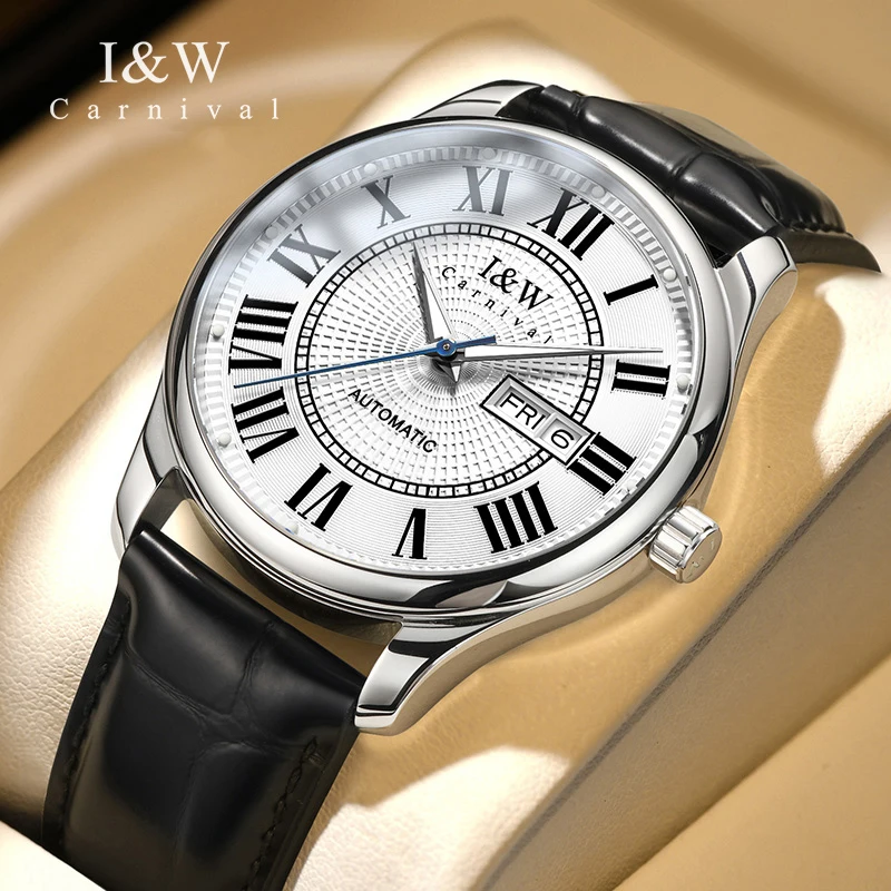 Carnival Brand IW Series Luxury MIYOTA Movement Mechanical Watch for Men Leather Waterproof Fashion Sapphire Mirror Mens Watches