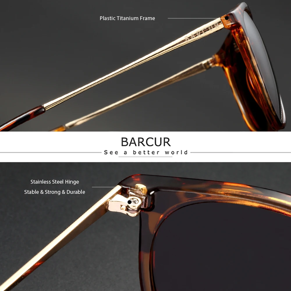 BARCUR Design Sunglasses Women Fashion Polarized Lens Plastic Titanium Frame Men Sun Glasses UV400 Protection