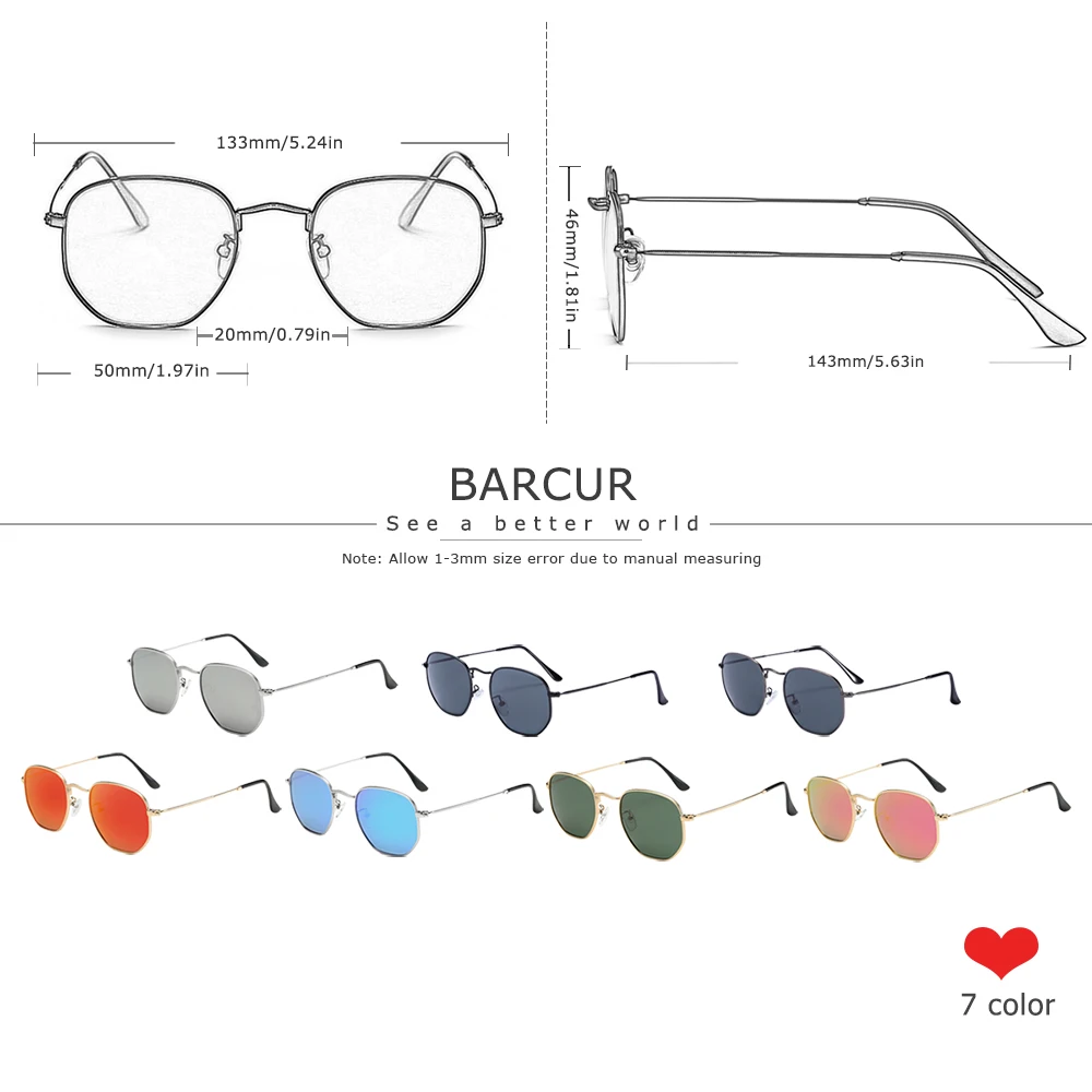 BARCUR Classic Square Sunglasses for Men Polarized Hexagon UVA& Sun Glasses for Woman Light Weight Eyewear Oculos De Sol gafas